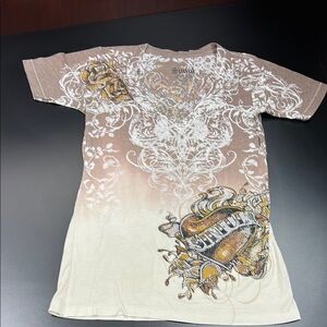 Sinful Brown Tee with Yellow and White Rose Design
